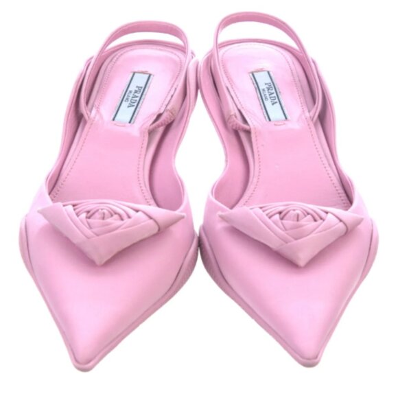 Prada Pink Kitten Heels Canvas Pleated Accents Slingback Pumps Size 6.5 - Picture 4 of 9
